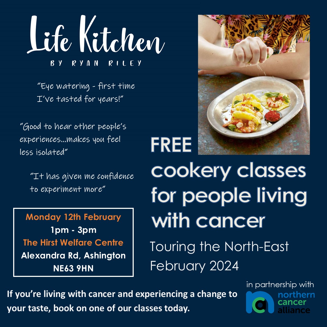 Free cookery classes for cancer patients